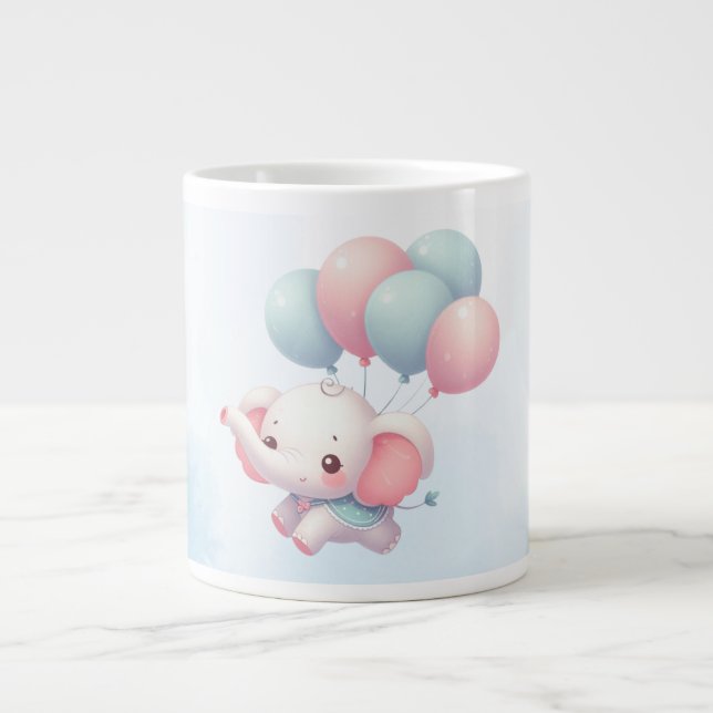 Caneca De Café Grande elefante bebê com balões (Frente)