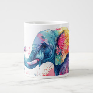 Caneca De Café Grande Elefante de Aquarela com flores.