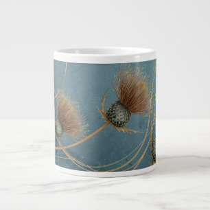 Caneca De Café Grande Elegância em Textura Azul e Cardo Dourado
