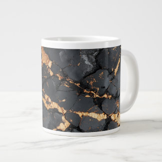 Caneca De Café Grande Elegant Black Marble with Gold Veins Modern Art