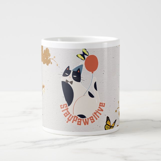 Caneca De Café Grande Elegant Botanical Tuxedo Cat Stay Pawsitive Jumbo  (Frente)