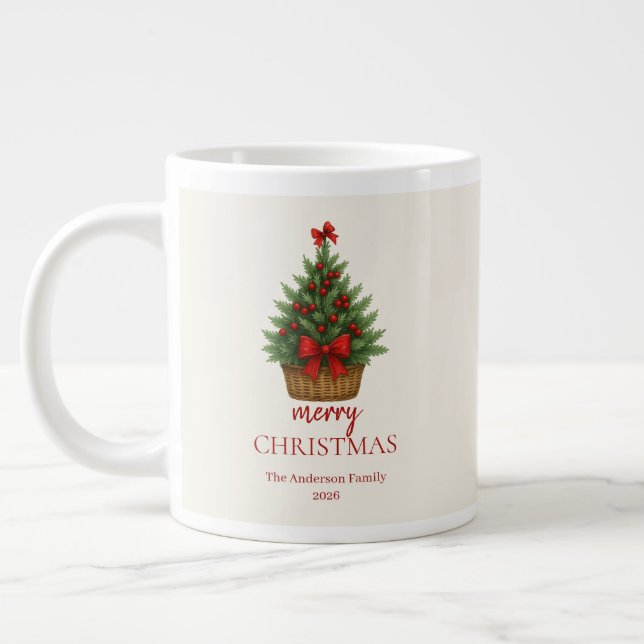 Caneca De Café Grande Elegant Christmas Tree – Red Ribbon  (Esquerda)