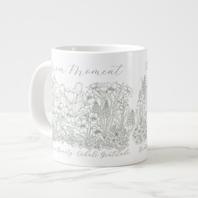 Caneca De Café Grande Elegant Floral Script Saying Boho Line Art  (Frente Esquerda)