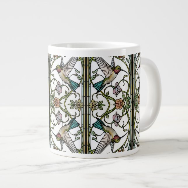 Caneca De Café Grande Elegant hummingbird artwork botanical boho chic (Frente Esquerda)