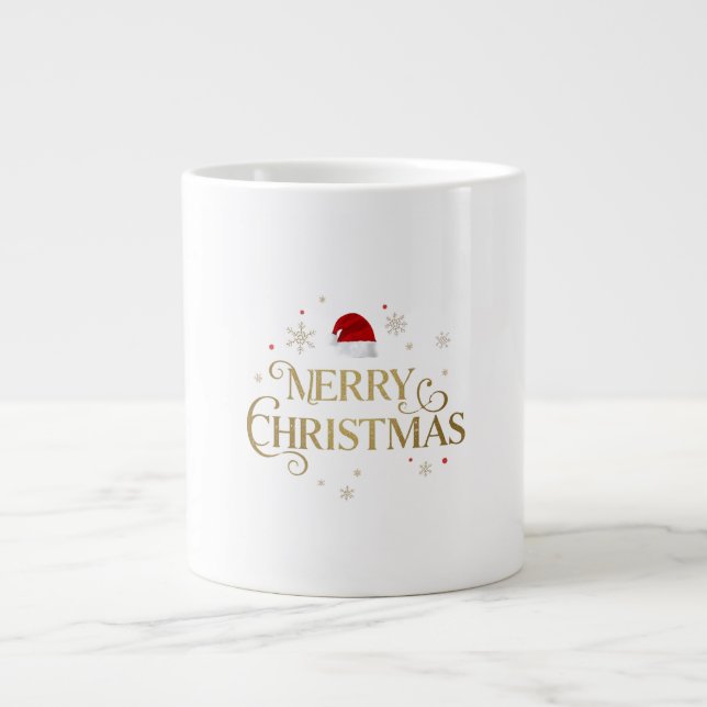 Caneca De Café Grande Elegant Merry Christmas Gold & Red Design (Frente)