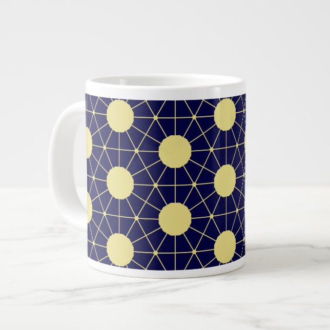 Caneca De Café Grande Elegant Navy and Gold Geometric Tile Pattern (Frente Esquerda)