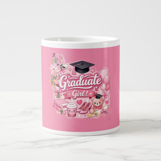 Caneca De Café Grande Elegant Pink Floral Graduation Party mug (Frente)
