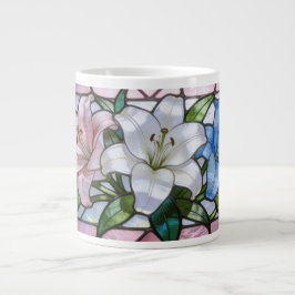 Caneca De Café Grande Elegant Stained Glass Lily Floral Design in Soft P