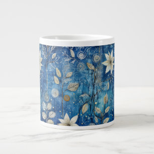 Caneca De Café Grande Elegante Botânica de Inverno em Azul Índigo