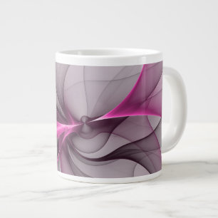 Caneca De Café Grande Elegante Caos Moderno, Abstrato, Arte Fractal Rosa