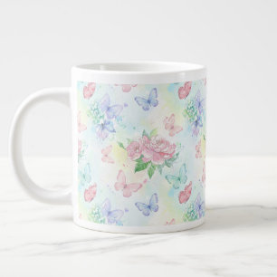 Caneca De Café Grande Elegante Estampa Sem Costura de Borboleta