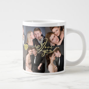Caneca De Café Grande Elegante Eu Amo Você Colagem de Fotos Caligrafia