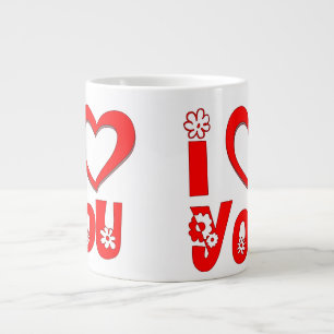 Caneca De Café Grande Elegante Eu Te Amo Cerâmica Vermelho Minimalista