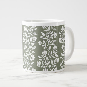 Caneca De Café Grande Elegante Floral Verde Oliva Botânico