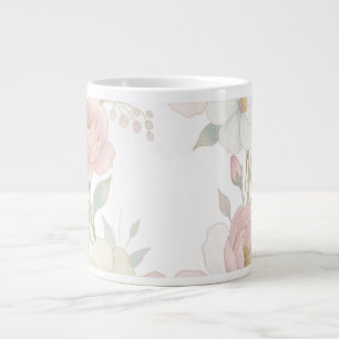 Caneca De Café Grande Elegante Grinalda Floral Pastel Rosa Desenho Botân