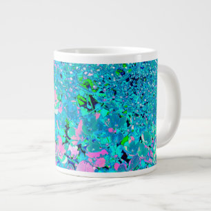 Caneca De Café Grande Elegante Hortênsia Limelight Rosa e Azul
