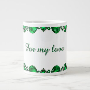 Caneca De Café Grande Elegante Moldura de Pedras Preciosas Verdes Polida