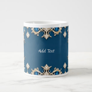 Caneca De Café Grande Elegante Moldura Dourada Adornada Com Pedras Preci