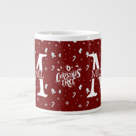 Caneca De Café Grande Elegante Monograma Natal decorativo