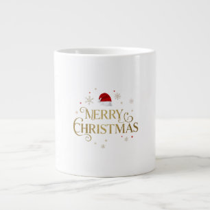 Caneca De Café Grande Elegante Natal Feliz Design Dourado e Vermelho