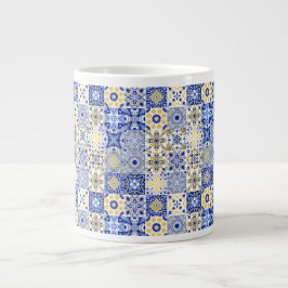 Caneca De Café Grande Elegante padrão de Azulejo português azul e branco