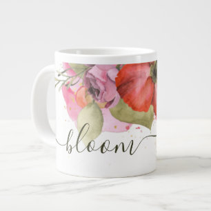 Caneca De Café Grande Elegante rosa e vermelhos "Bloom"  