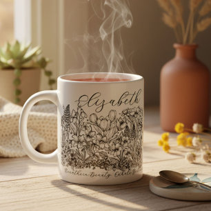 Caneca De Café Grande Elegante Roteiro Floral Dizendo Arte de Linha Boho