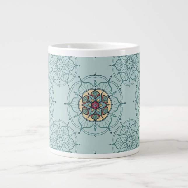 Caneca De Café Grande Elegante Teal Mandala Mug (Frente)