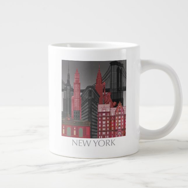 Caneca De Café Grande Elevações de Nova Iorque por Noite - Vermelho (Direita)