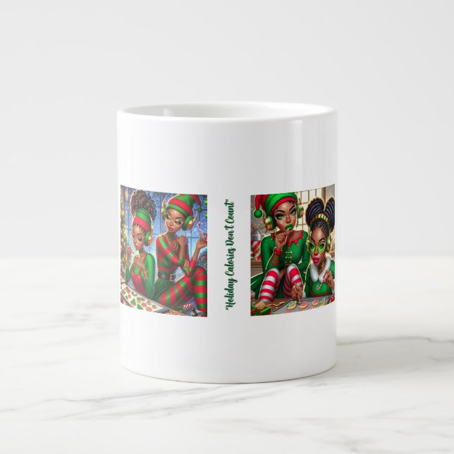 Caneca De Café Grande Elfos e Goodies de Natal (Frente)