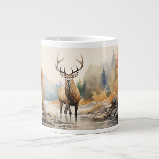 Caneca De Café Grande Elk Majestoso: Beleza Indomada na Natureza (Frente)