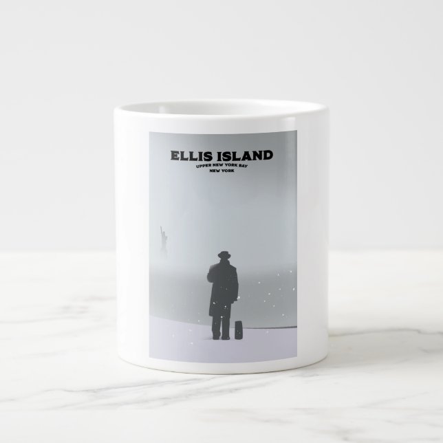 Caneca De Café Grande Ellis Island New York NYC (Frente)