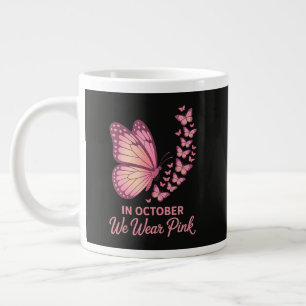 Caneca De Café Grande Em Outubro Borboleta Rosa Seios