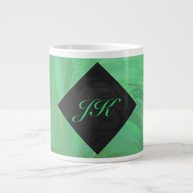 Caneca De Café Grande Emerald Cream e Monograma Negro (Frente)