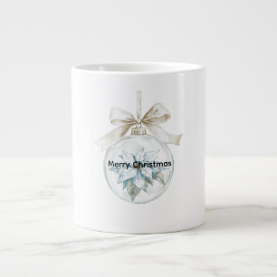 Caneca De Café Grande Enfeites de natal Branco Azul Floral