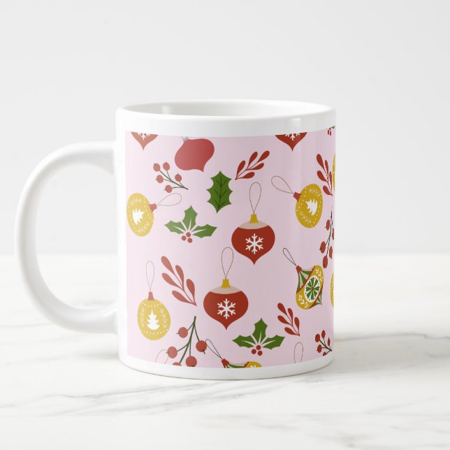 Caneca De Café Grande Enfeites de natal Verde Festivo Rosa (Esquerda)