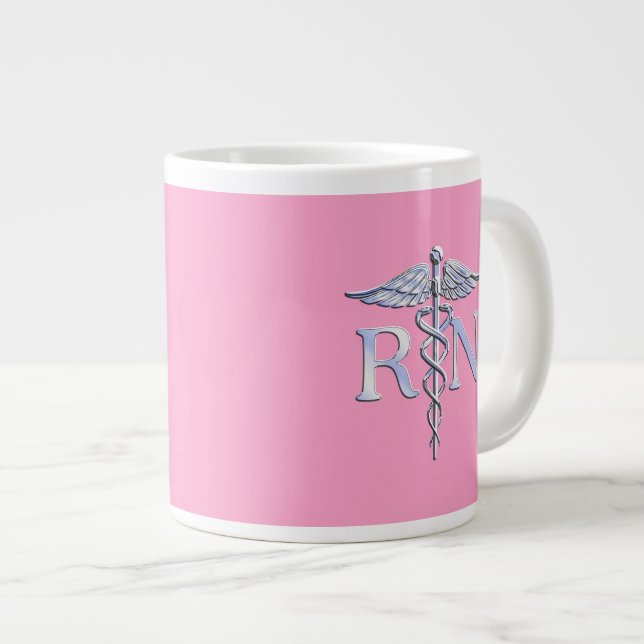 Caneca De Café Grande Enfermeiro Registrado RN Caduceus na Rosa claro (Frente Esquerda)
