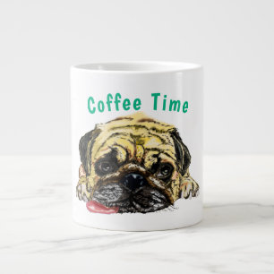 Caneca De Café Grande Engraçada Coffee Mug com Cachorro Pug - Texto Pers
