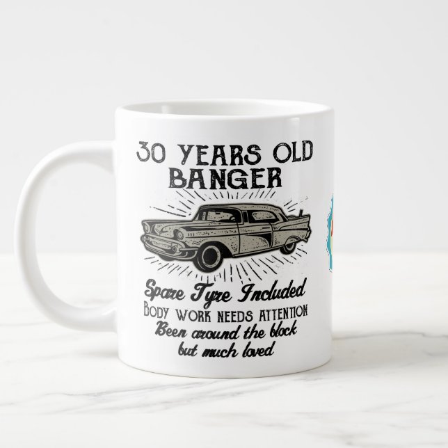 Caneca De Café Grande Engraçado aniversário de 30 anos, Retrocetro Carro (Esquerda)