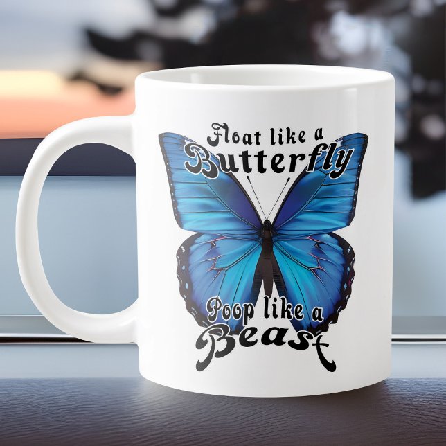 Caneca De Café Grande Engraçado Borboleta Azul Poop Como Humor De Banhei (Funny butterfly poop mug)