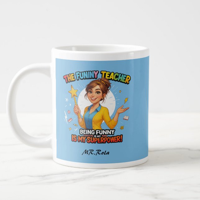 Caneca De Café Grande Engraçado Professor Mug - Nome Personalizado (Esquerda)