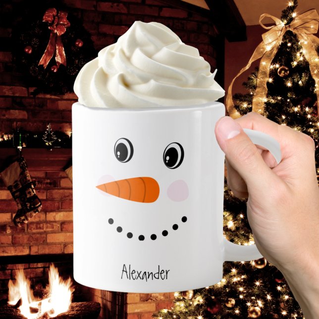 Caneca De Café Grande Engraçado Rosto Feliz Snowman Natal Hot Coco Latte (Criador carregado)