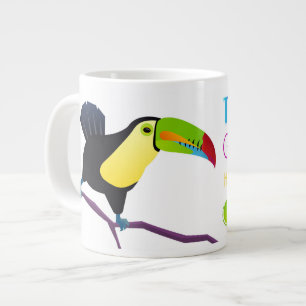 Caneca De Café Grande Engraçado Toque Canhoto - Pássaro Colorido