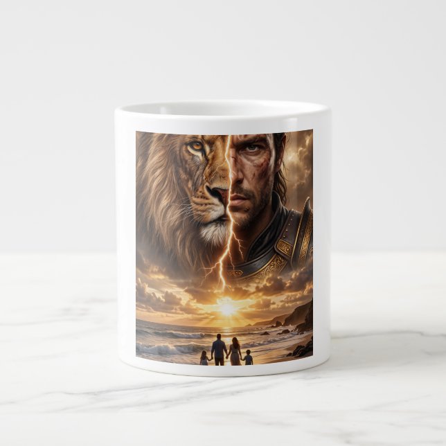Caneca De Café Grande Epic Lion and Warrior Sunset  (Frente)