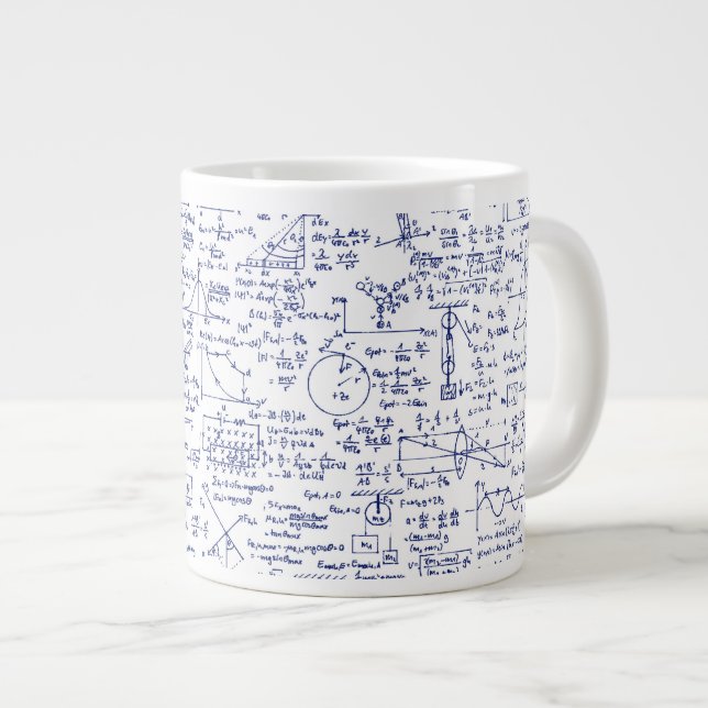 Caneca De Café Grande Equações Físicas em Caneta Azul // (Frente Esquerda)