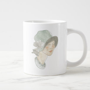 Caneca De Café Grande Esboço da Moda da Flapper - Mulher com chapéu