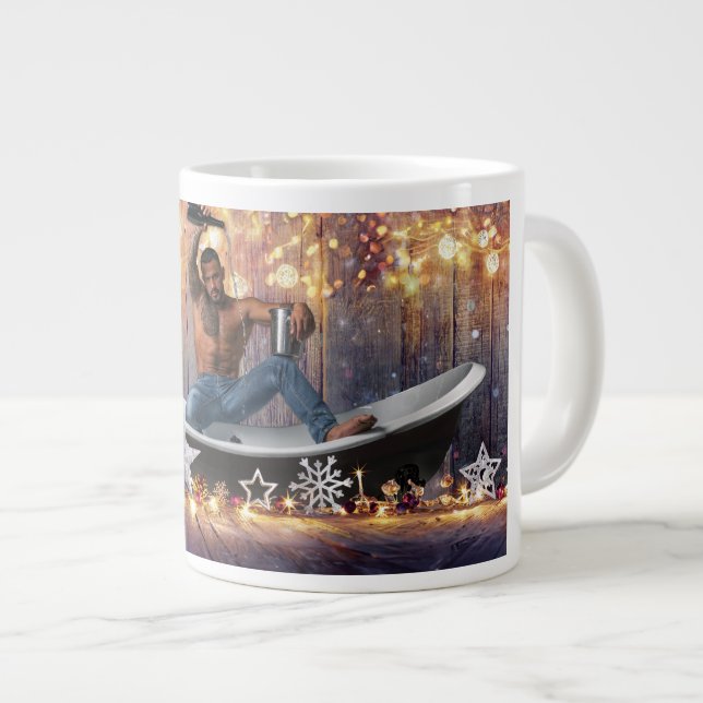 Caneca De Café Grande EscorregadioJoe estrelas douradas prateadas luzes  (Frente Esquerda)