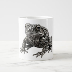 Caneca De Café Grande Escultura Mecânica Intricada de Sapo de Prata Celt