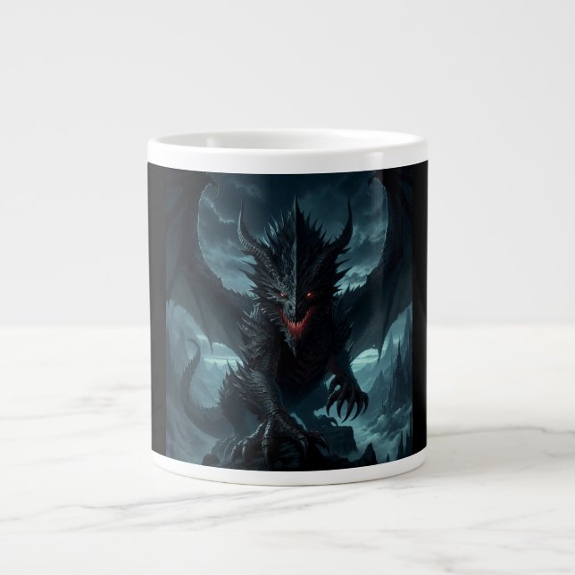 Caneca De Café Grande Escuro, Dragão Medieval (Frente)