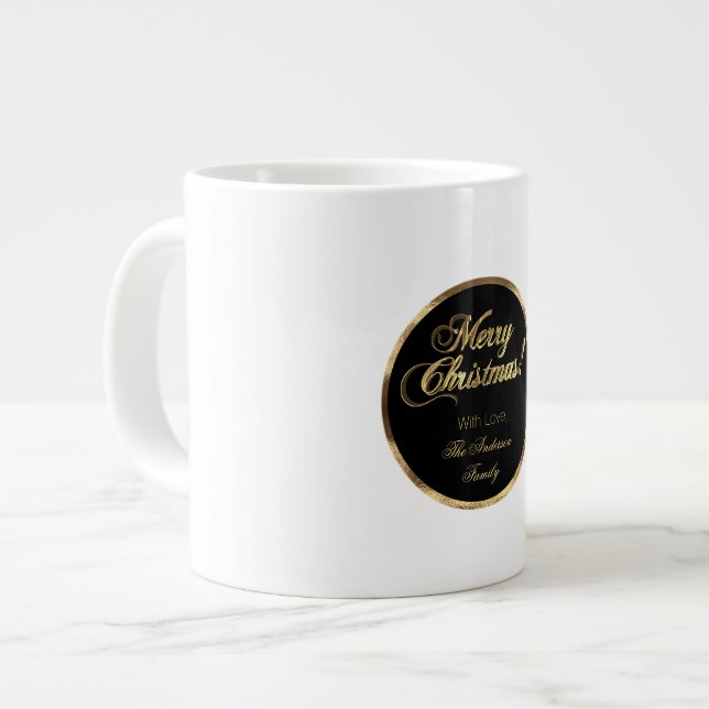Caneca De Café Grande Escuro elegante, preto moderno e Dourado Natal (Frente Esquerda)
